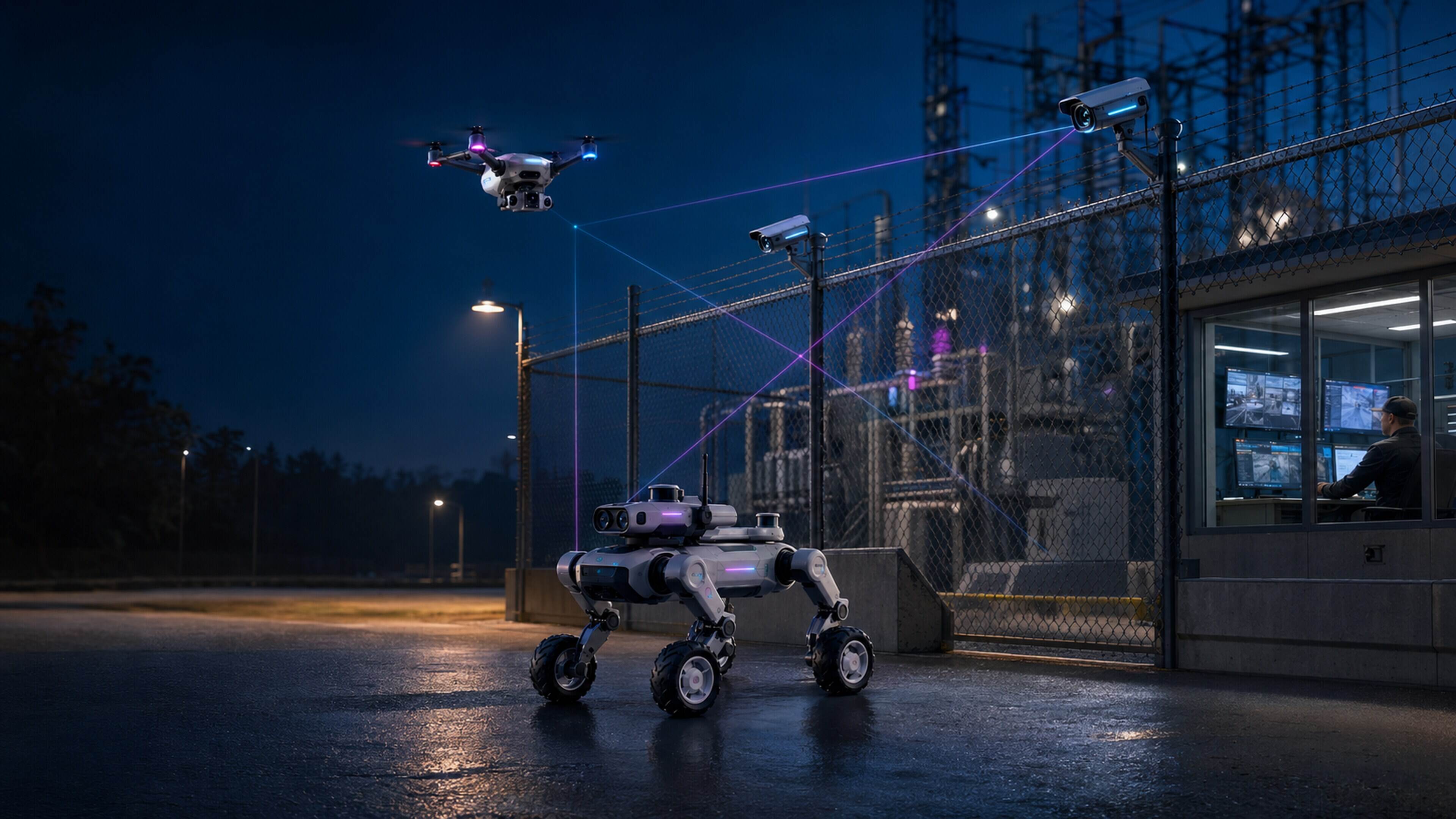 Ground robot and drone supporting monitored perimeter patrol